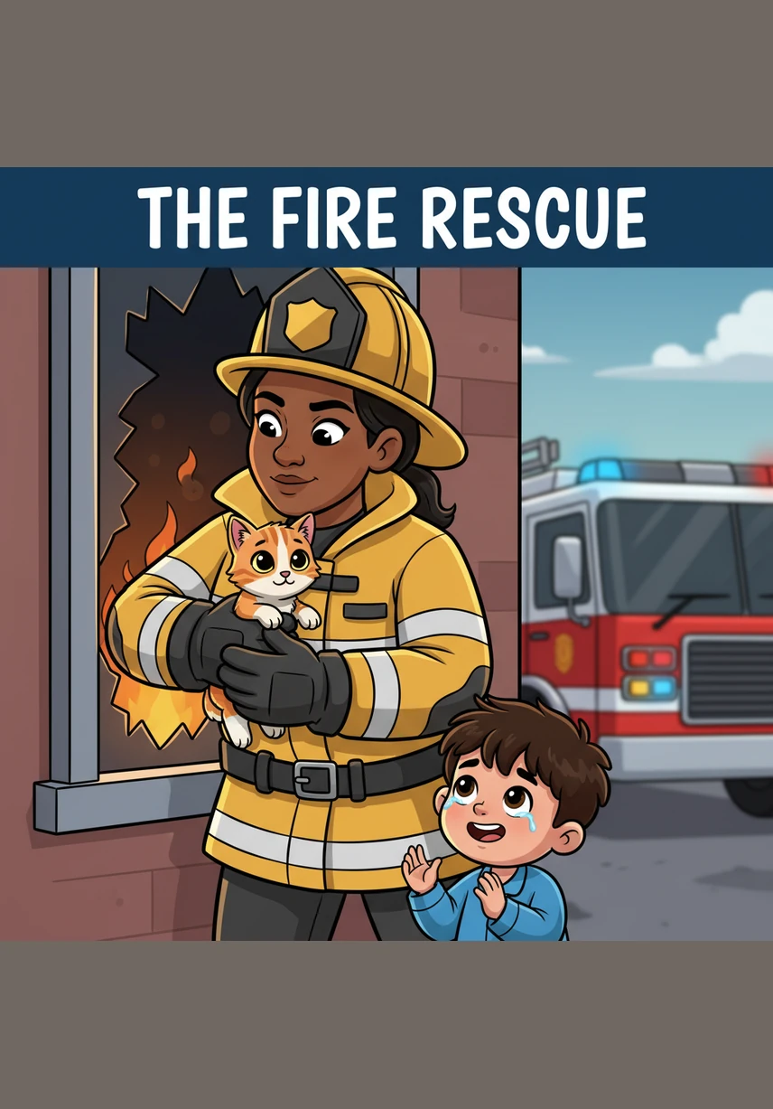 Suddenly, the car door was carefully opened by strong, steady hands wearing heavy rescue gloves. A firefighter knelt down to look Liam in the eye, promising him that he was safe now and that help had finally arrived.