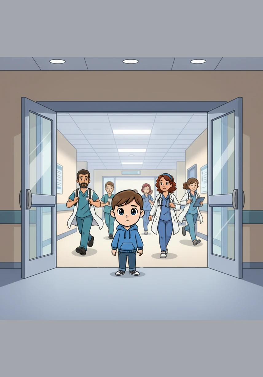The hospital doors swung open with a hush, revealing a world of bright white lights and rushing doctors in blue scrubs. Liam thought of his father, a surgeon who fixed broken hearts and bones, and he felt a little bit braver.