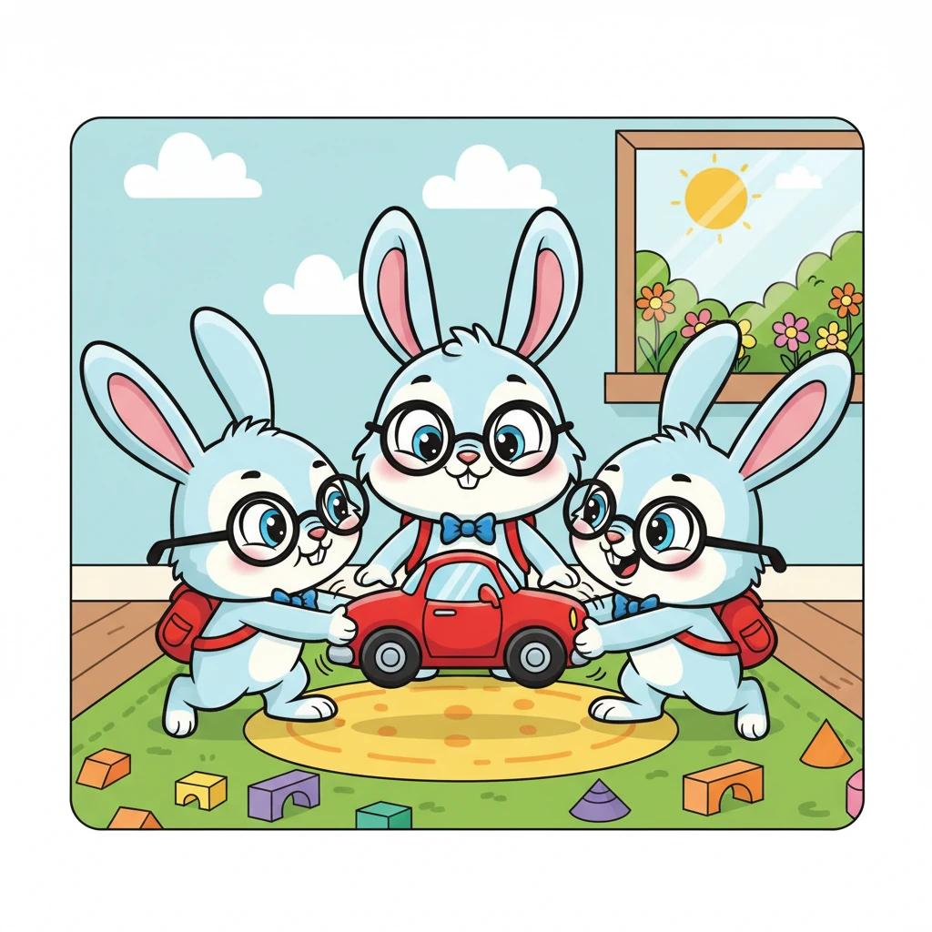 Awalnya, Ciko dan Bobi sedikit berebut mobil-mobilan merah. Mereka saling menarik, membuat mobil itu bergetar di tengah. Boni dengan lembut menempatkan tangannya di antara mereka, menghentikan perebutan kecil itu.