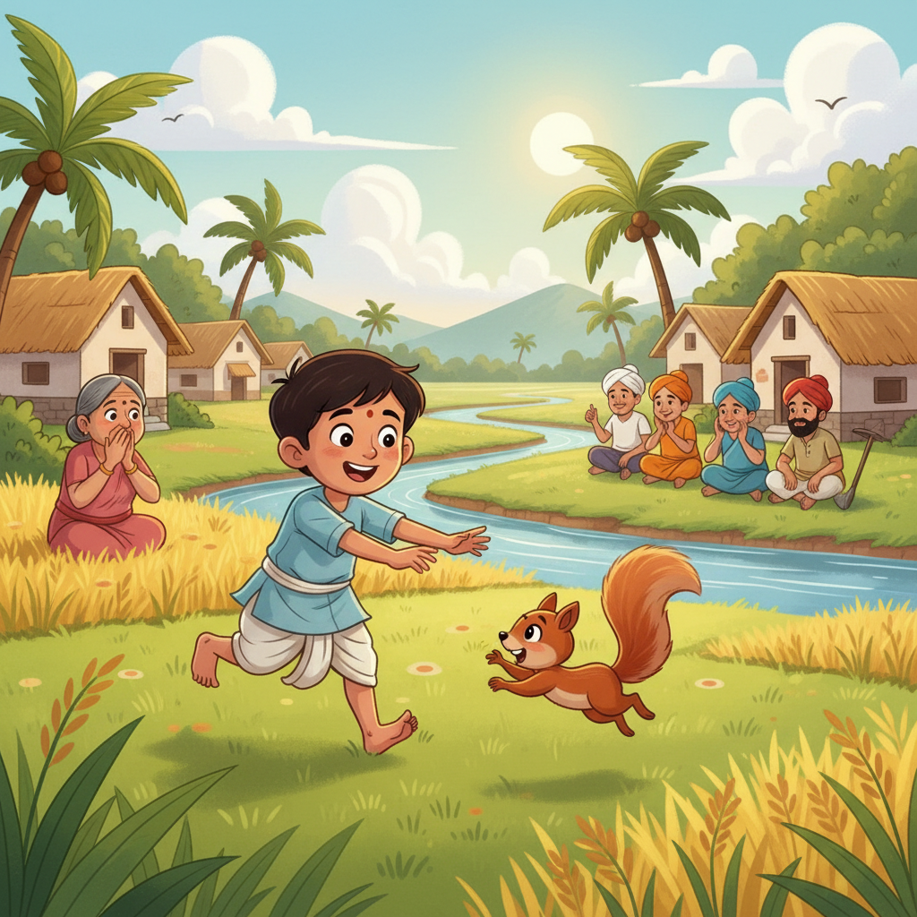 கண்ணனும் சிட்டுவும் கிராமத்து வயல்வெளிகளிலும், ஆற்றங்கரையிலும் ஒன்றாக ஓடிப் பிடித்து விளையாடினார்கள். கிராம மக்கள் அனைவரும் அந்தச் சிறுவனுக்கும் அணிலுக்கும் இடையே இருந்த அபூர்வமான நட்பைப் பார்த்து வியந்தார்கள்.