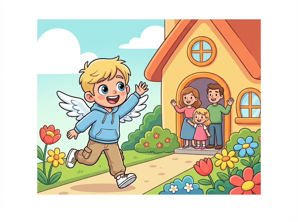 Ángel, con sus 18 años y una belleza angelical, regresa a casa después de un largo tiempo. Sus ojos azules brillan con la inocencia de la juventud mientras saluda a su familia.