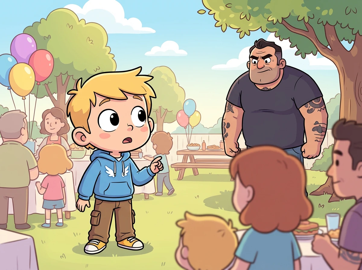 En medio del bullicio familiar, Ángel divisa a su tío, Ricardo. Un hombre imponente, con una mirada intensa y un cuerpo marcado por tatuajes, que lo observa desde la distancia.