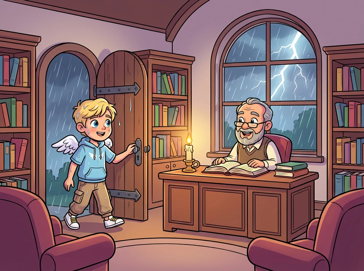 Una noche, durante una tormenta, Ángel busca refugio en la biblioteca. Allí encuentra a Ricardo, leyendo a la luz de una vela. La atmósfera se vuelve eléctrica.