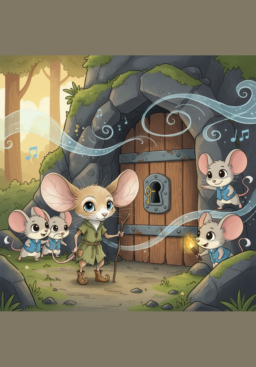 Squeaky spotted a brilliant blue butterfly and chased it toward the entrance of the Whistling Cave. Before Pip could shout a warning, his friend vanished into the yawning, dark opening of the mountain, leaving Pip alone in the sunlight.