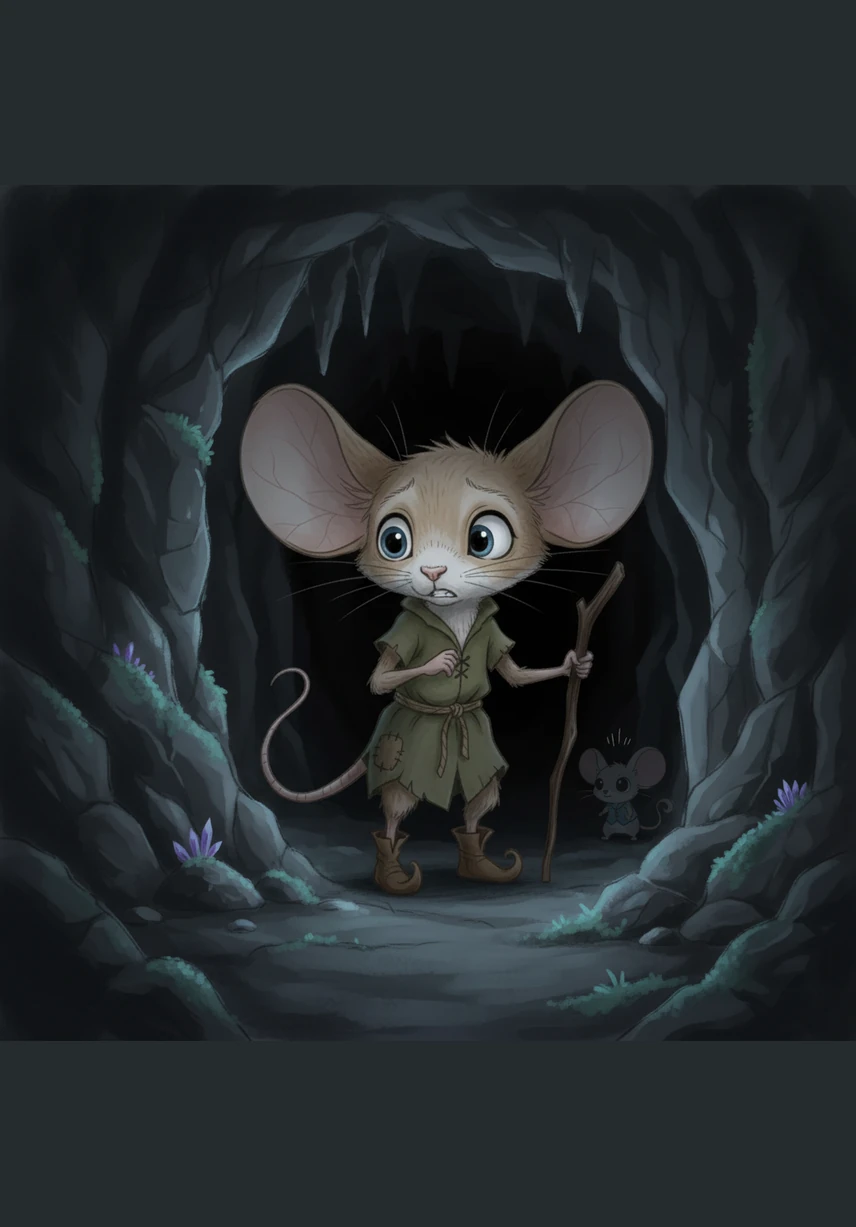 A faint, echoing squeak drifted out from the depths of the cavern, sounding scared and small. Pip knew his friend was in trouble and realized that he was the only one close enough to help, despite his overwhelming fear of the dark.