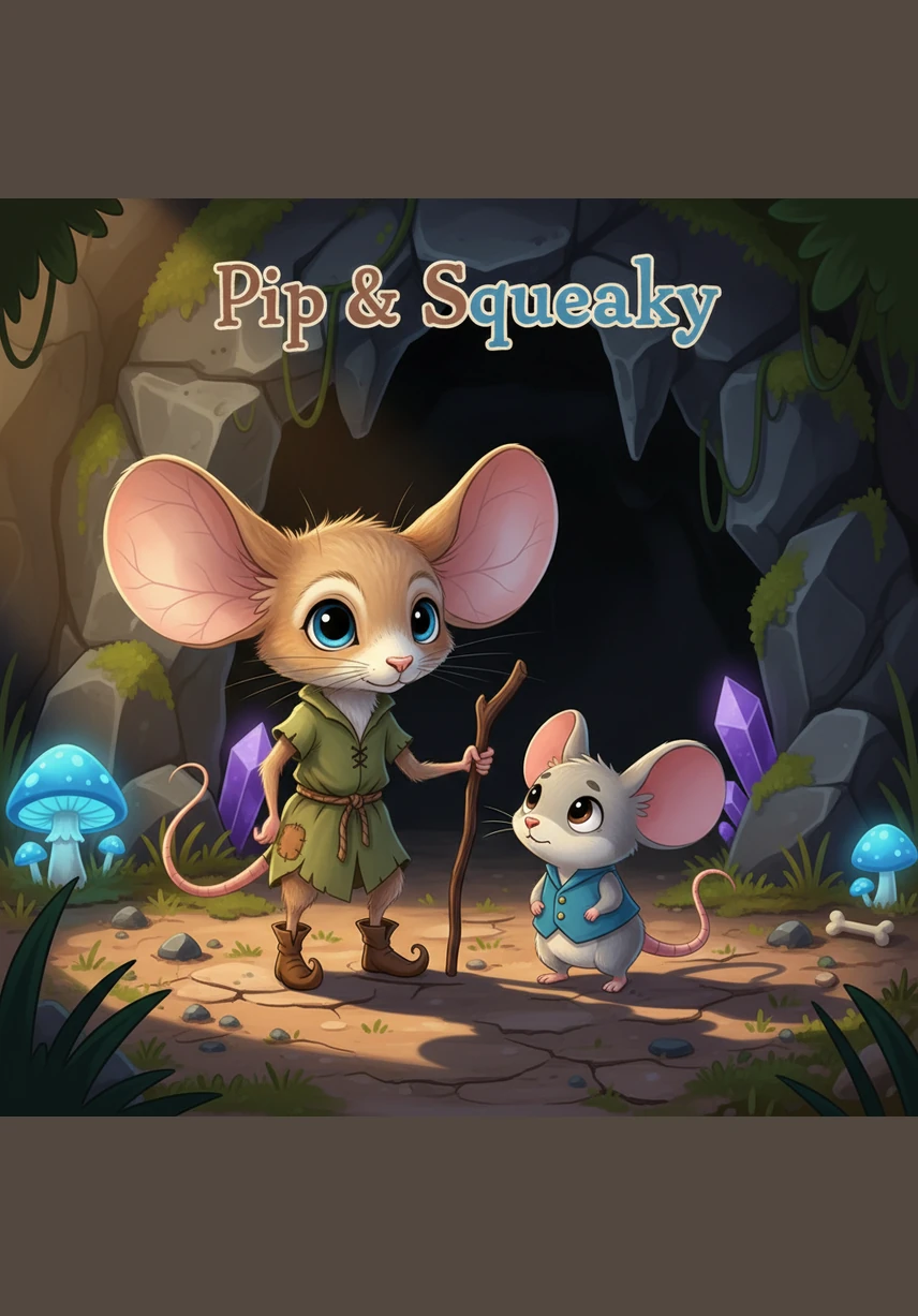 Near the entrance, Pip discovered a patch of shimmering moon-mushrooms that cast a soft, silver glow. He carefully picked the brightest one, holding it tight like a tiny lantern to light his way into the unknown.