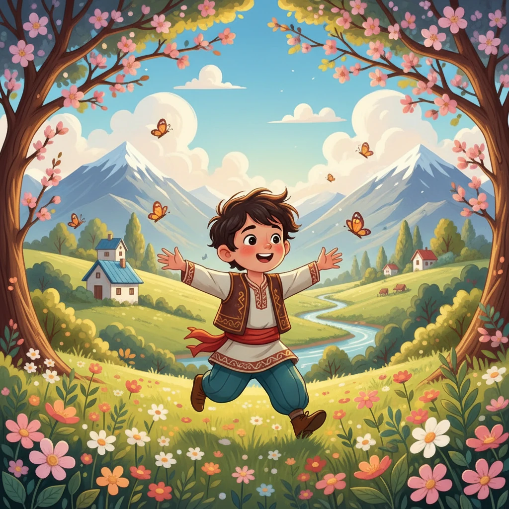 Айдар атты жас бала Шайыр өңіріндегі таулы ауылда тұратын. Ол көктемгі күннің жылы сәулесінде ойнап, табиғатты тамашалауды жақсы көретін.