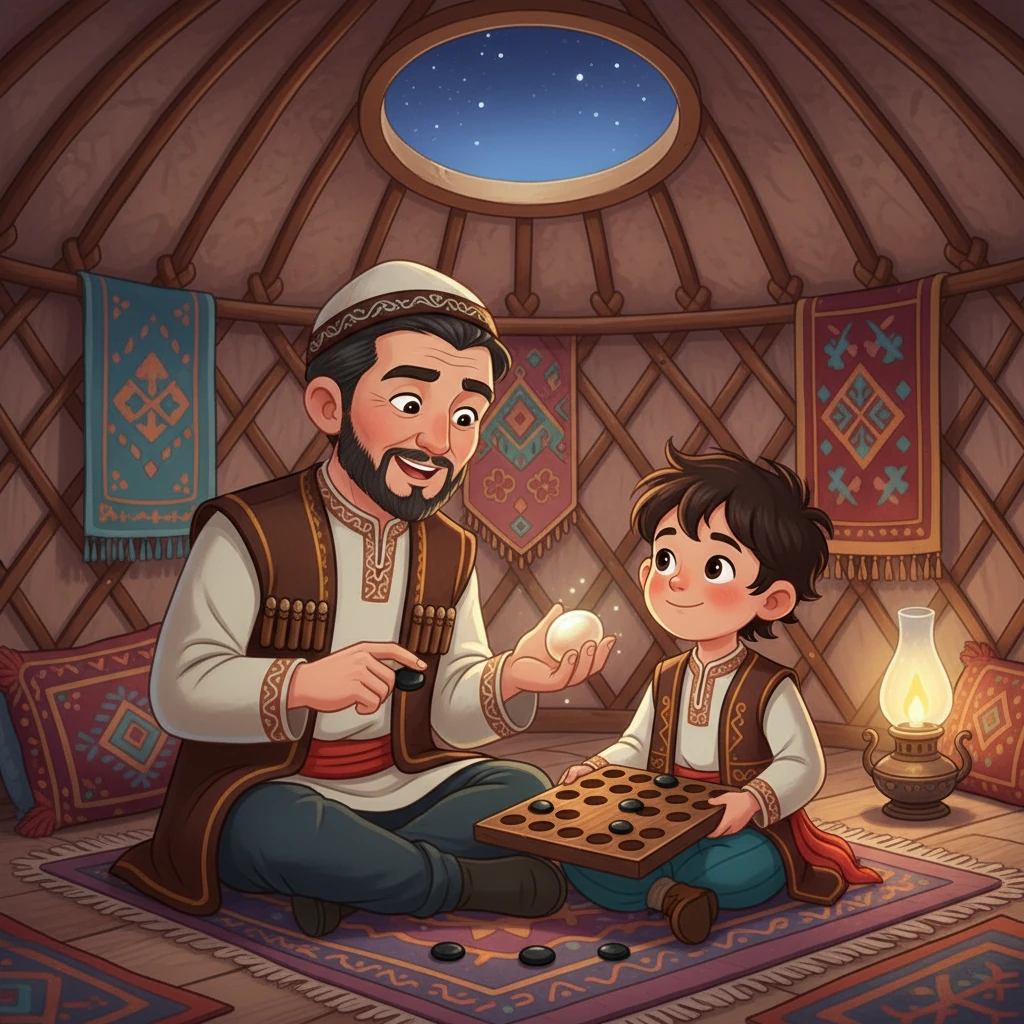 Айдар тоғызқұмалақ тасының хикаясын білуге құмар болды. Әкесі оған тастың қалай табылганын және оның маңызы туралы әңгімелеп берді.