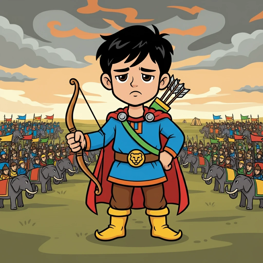 The fateful battle of Kurukshetra loomed, and Arjun faced his own kin. The weight of his duty pressed heavily upon him, and his heart felt the pangs of doubt. He looked upon the battlefield, filled with the armies of both sides, ready to clash in a bloody war.