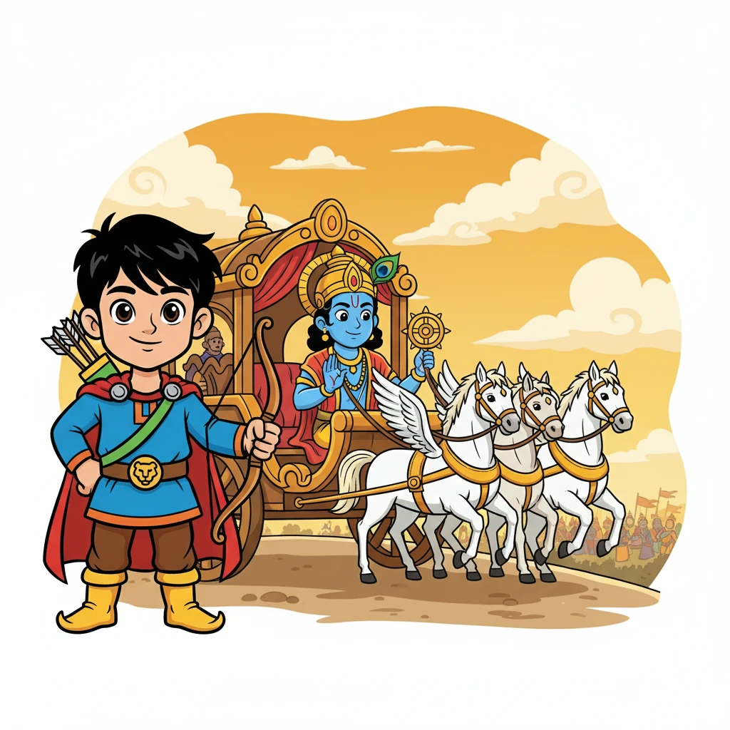 Arjun turned to his charioteer, the divine Krishna, seeking guidance. Krishna, the embodiment of dharma, revealed the true path to Arjun, teaching him the importance of fulfilling one's duty without attachment to the outcome. The Bhagavad Gita was revealed.