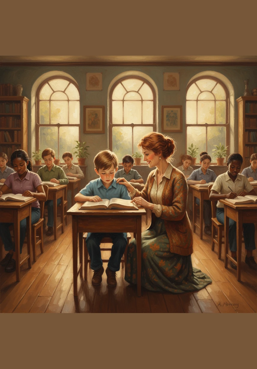 Leo sits at his wooden desk, staring at the colorful poster he made about the solar system. His heart beats a little faster as he hears his teacher announce that today is the day for class presentations.