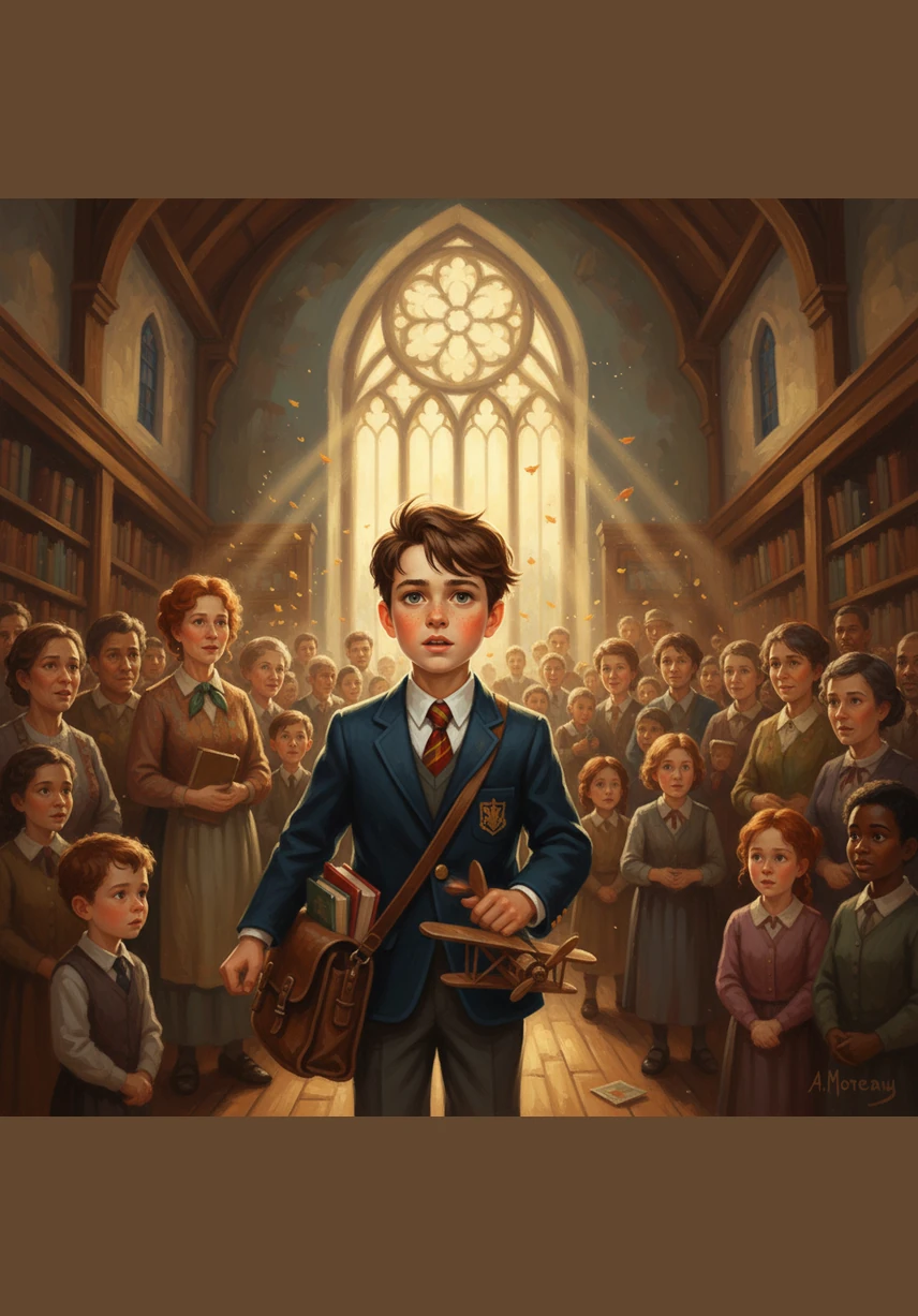 Leo finds his best friend, Sam, sitting in the second row, who gives him a small, encouraging nod. Seeing a friendly face helps the butterflies in Leo's stomach finally start to fly in formation.