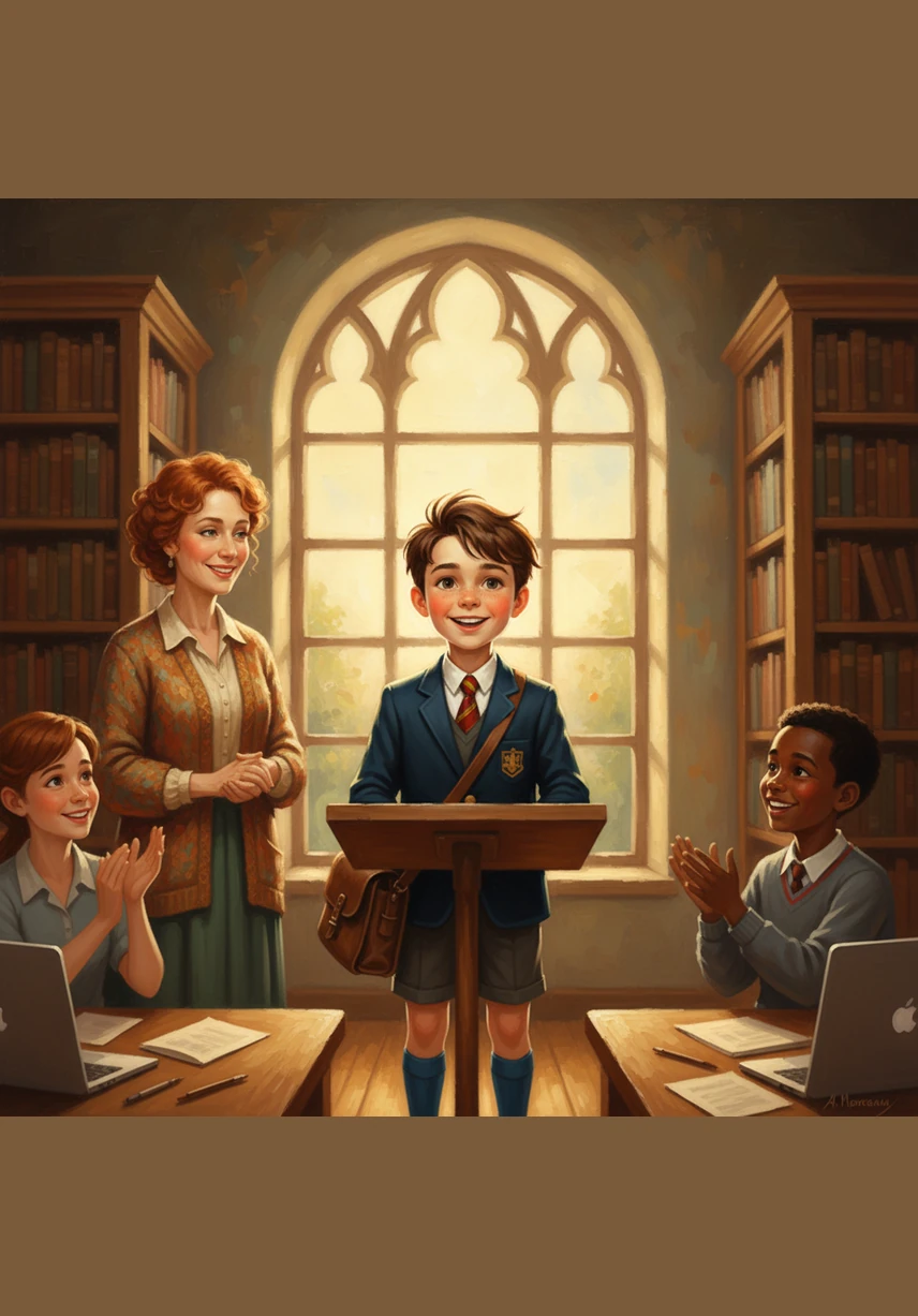 Before he knows it, Leo is finishing his very last sentence with a proud, genuine smile. The heavy weight on his chest has completely vanished, replaced by a warm glow of personal achievement.