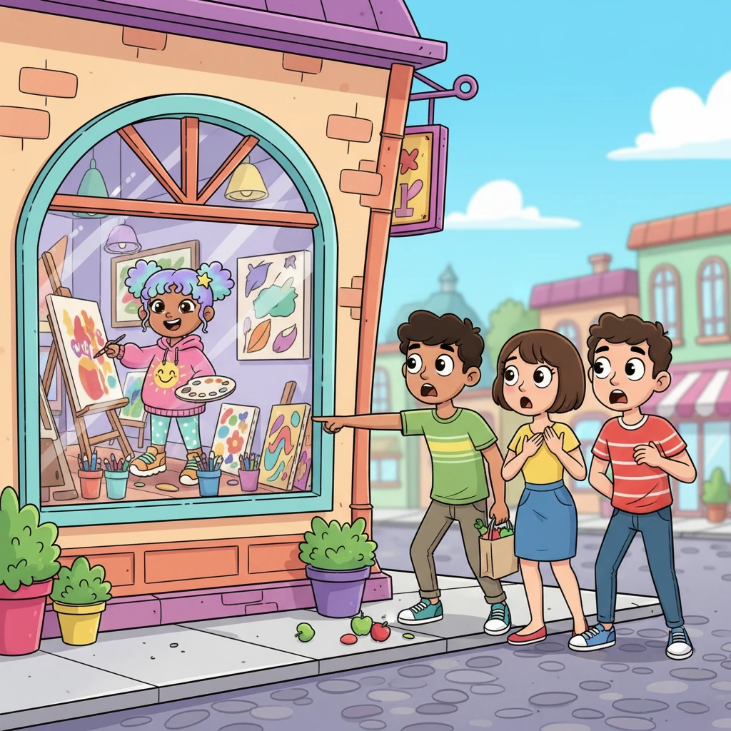 Walking past Riya's vibrant studio, a group of her former classmates, now young adults, stop in their tracks. Their eyes widen in astonishment as they recognize the successful entrepreneur Riya and the amazing business she built.