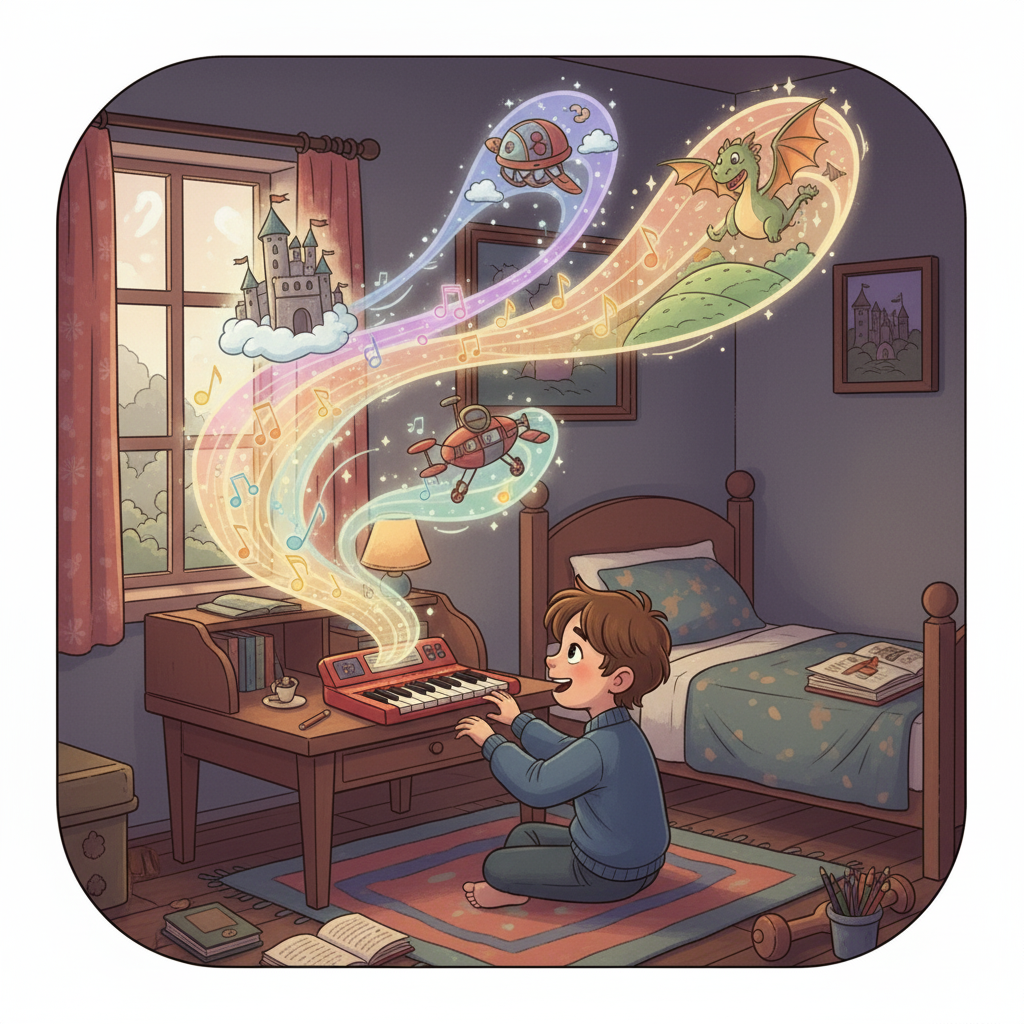 Finally, Modest understood. Music could tell stories, evoke emotions, and even bring pictures to life. He ran home, eager to explore the world of music and create his own musical pictures.
