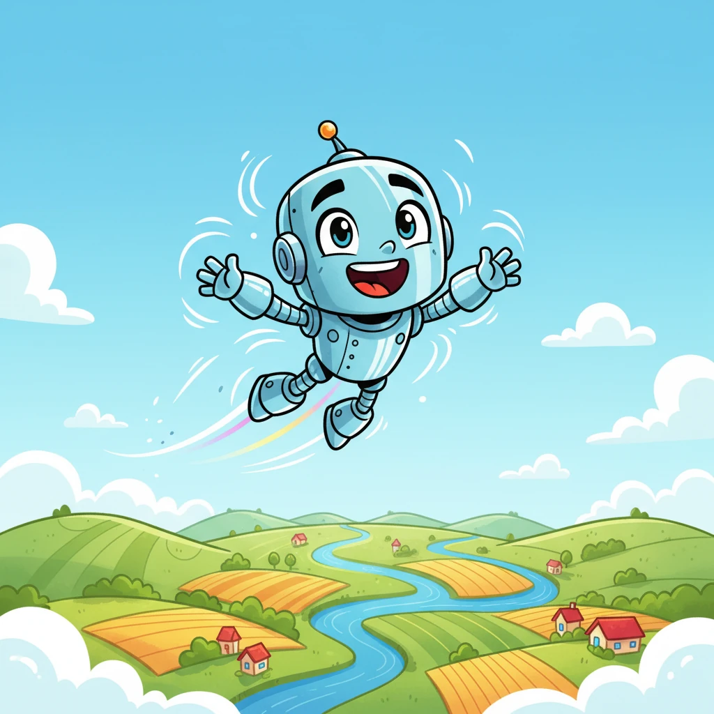 Bolt soared higher and higher, looping and gliding with pure joy, his expressive face beaming. He felt the wind rush past his metallic shell, the world spreading out beneath him like a colorful tapestry. His dream had finally come true!