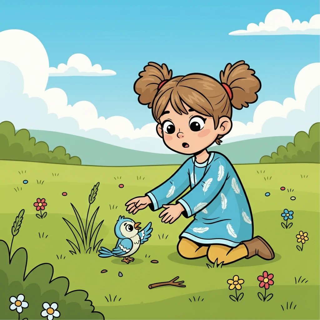 Аружан атты кішкентай қыз жасыл далада ойнап жүрді. Кенет, ол жаралы құсты көрді, оның қанаттары сынып қалған еді. Қыз оған көмектесуге бел буды.