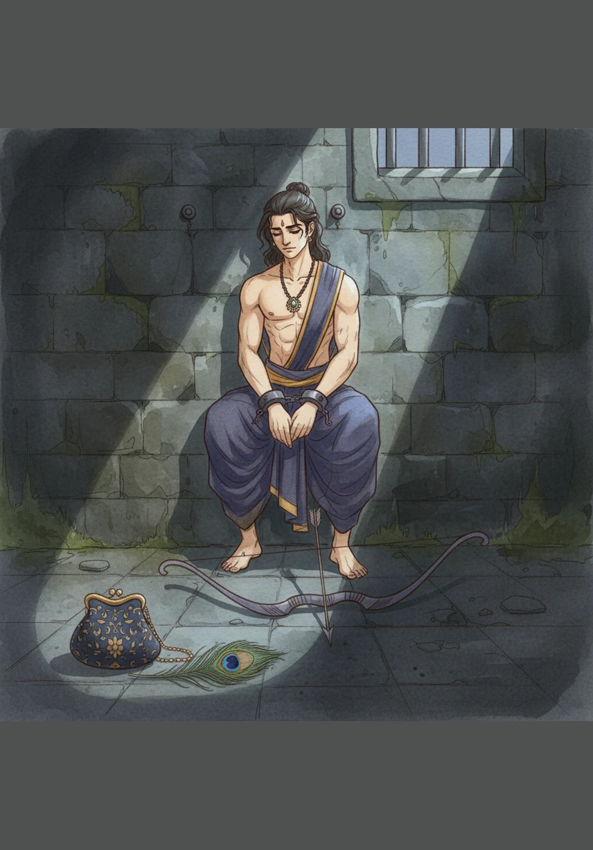 Arjun is cast into the cold stone dungeons, separated from the sunlight and the woman he loves. He hums a melancholic tune that echoes through the iron bars, a song of longing that refuses to be silenced by stone walls.