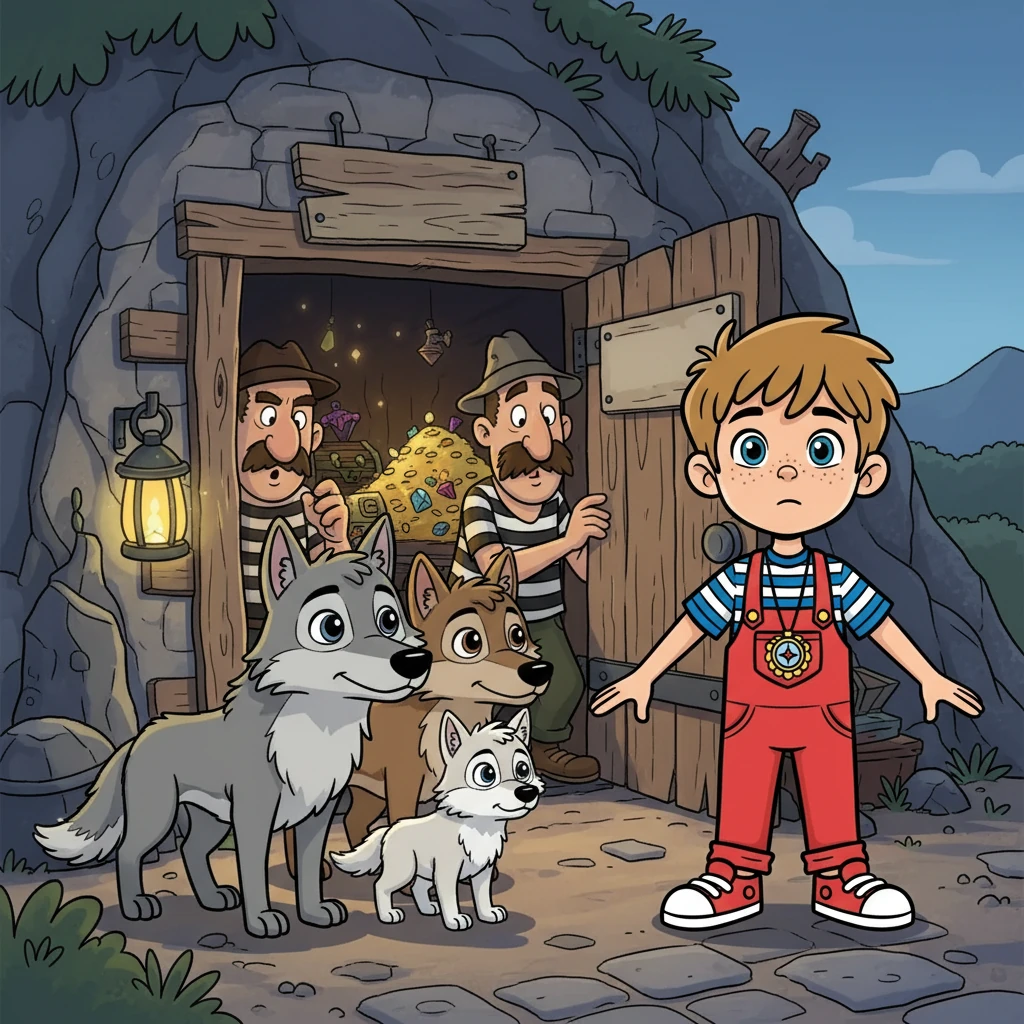 Léo, avec l'aide des loups, élabora un plan. Ils firent semblant d'être perdus et demandèrent de l'aide aux voleurs. Les voleurs, surpris, les invitèrent à entrer, pensant qu'ils pourraient les voler aussi.