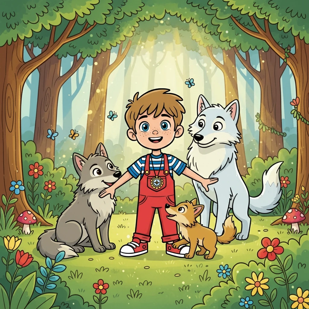 Finalement, Léo comprit que l'amitié et le courage peuvent surmonter tous les obstacles. La forêt devint un lieu de joie et de bonheur, grâce à l'aide d'un garçon et de ses amis loups.