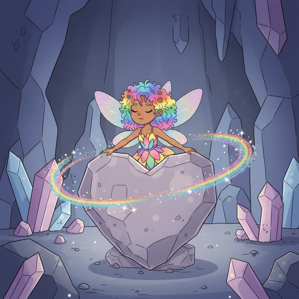 The Willow Whisperer had told her the Heartstone needed a song of pure joy and color. Lumina, with Pip's gentle encouragement, closed her eyes and began to sing. Her voice, usually soft, filled the cavern with a melody that started slow but grew stronger, reflecting all the vivid colors she loved in her heart.
