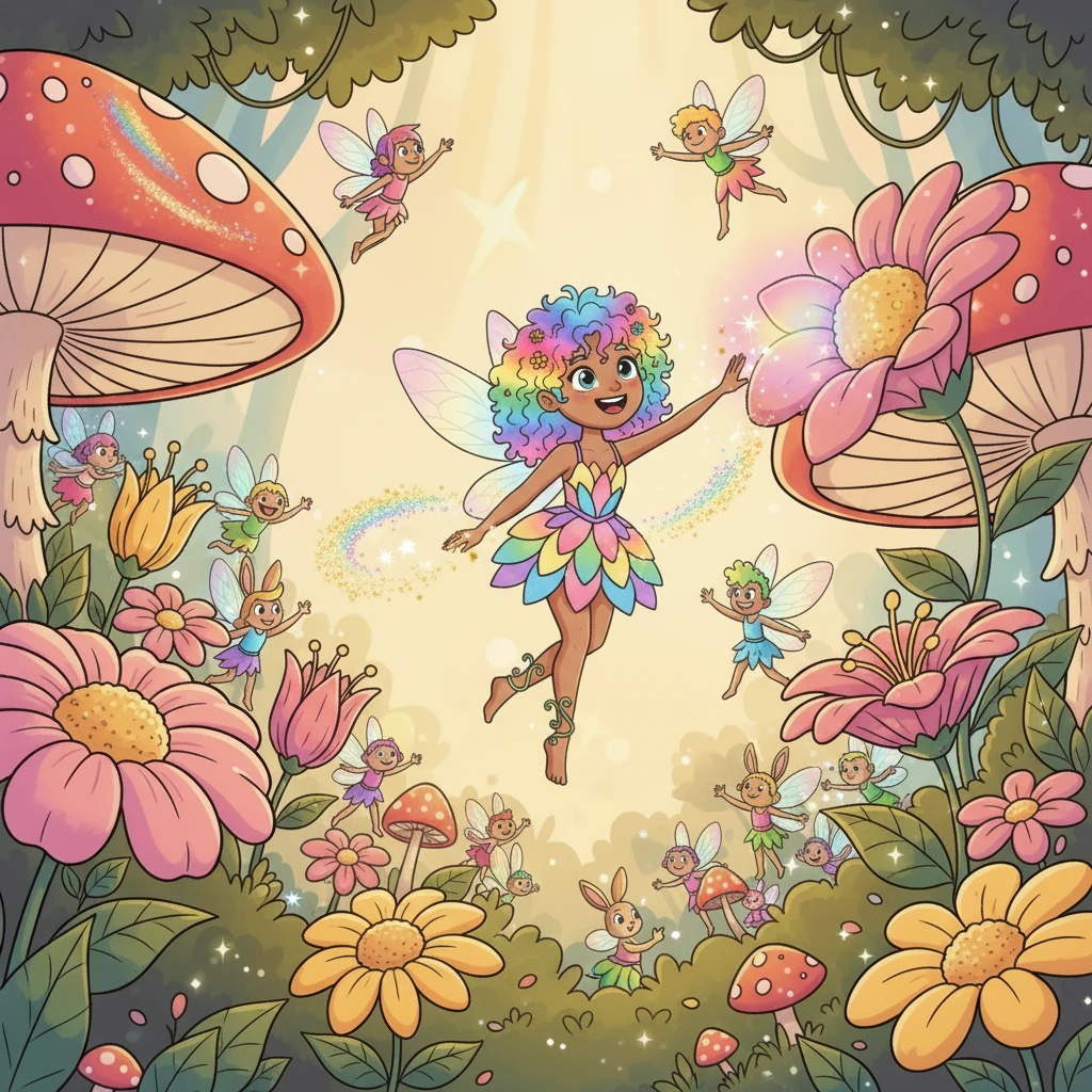 Lumina and Pip returned to Whispering Woods, which was now more vibrant than ever, bursting with renewed brilliance. The flowers glowed, the streams sparkled, and all the fairies and creatures celebrated the triumphant return of color. Lumina, a true heroine, smiled, her heart full of joy and her wings shimmering brighter than ever before.