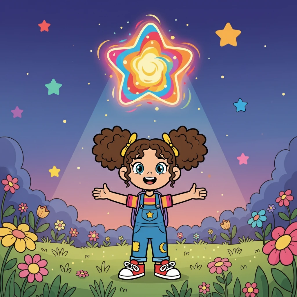 A próxima estrela foi a Estrela da Amizade. Ela cintilava com cores vibrantes, representando a alegria e a união.