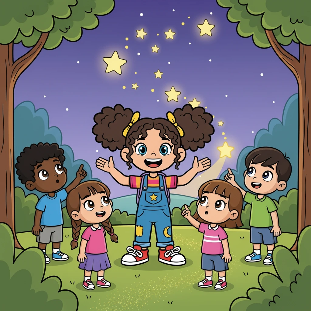 Beatriz compartilhou suas descobertas com seus amigos, incentivando-os a também seguir as estrelas.