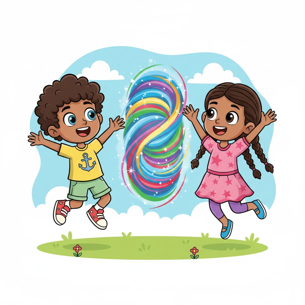 Filled with excitement, Leo and Ajo looked at each other, their faces beaming. Together, they chanted, "Portal, portal, portal!" Instantly, a shimmering, swirling vortex of colors appeared before them, ready to whisk them away.