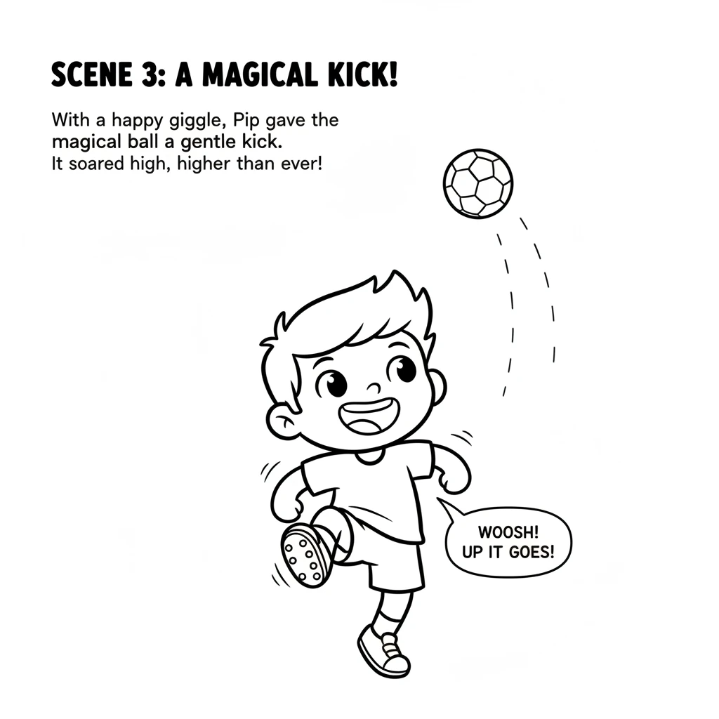 With a happy giggle, Pip gave the magical ball a gentle kick. Instead of rolling, the ball soared high into the sky, higher than any ball Pip had ever