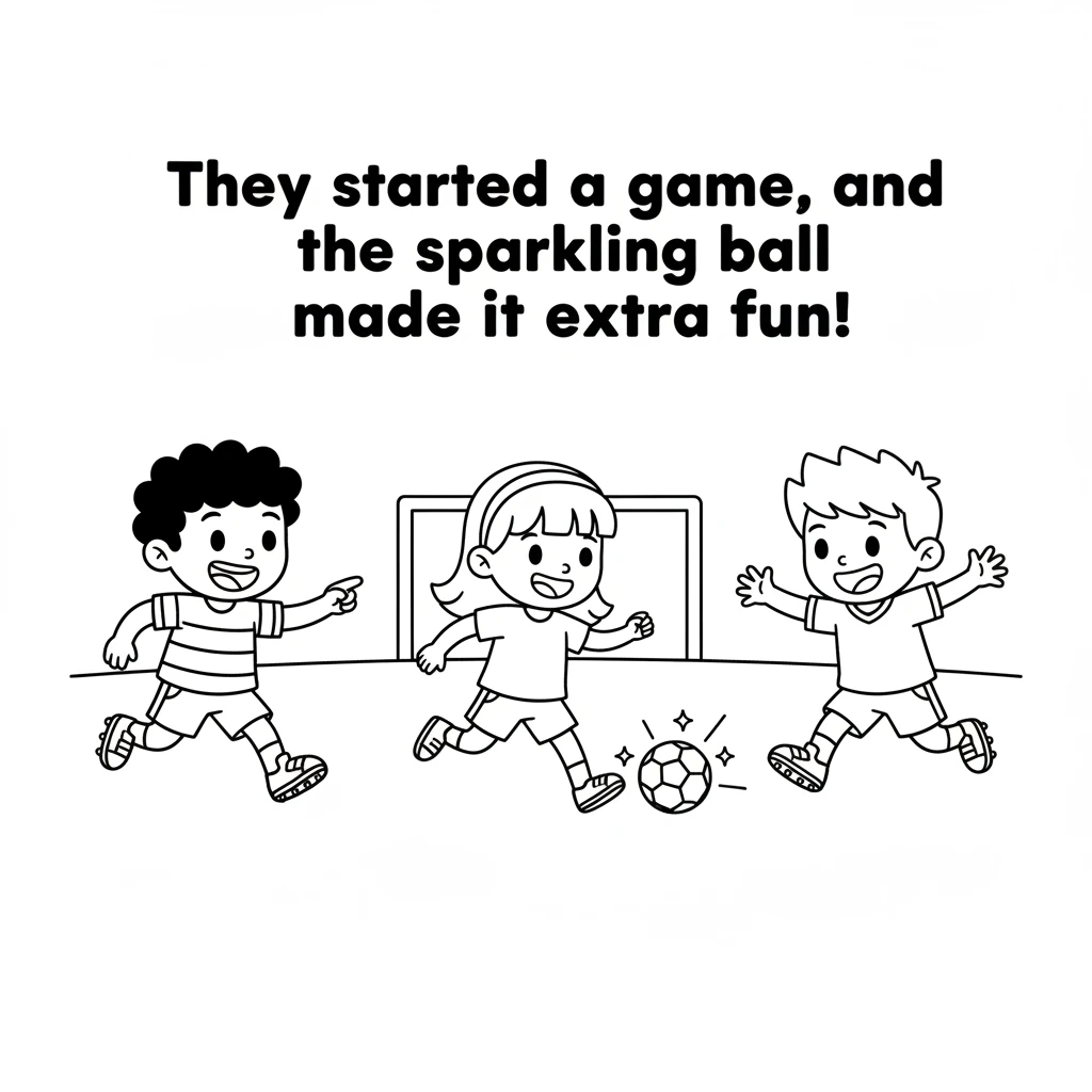 Pip called his friends over to share the magic. They started a game, and every time the sparkling ball was kicked, it seemed to know exactly where to