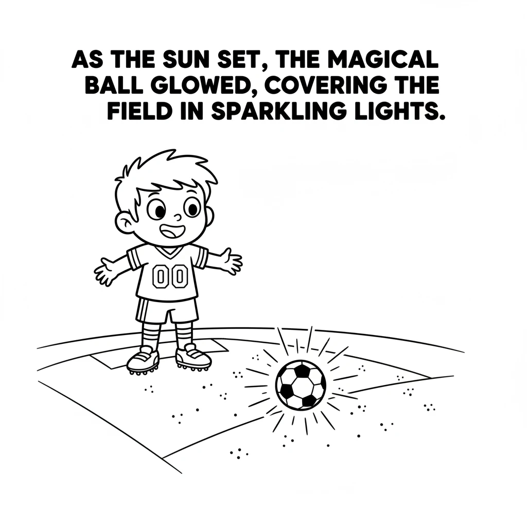 As the sun began to set, the magical ball gave one last powerful glow. It made the entire football field sparkle with tiny, shimmering lights, like a