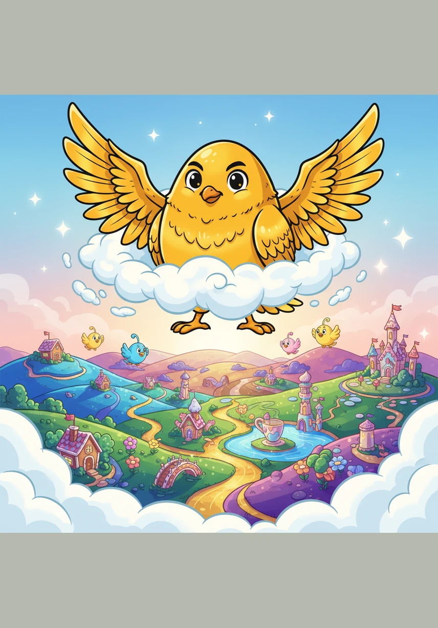 구름을 뚫고 나오자 끝없이 펼쳐진 세상이 한눈에 들어왔습니다. 굽이치는 강물과 초록빛 숲이 마치 아름다운 한 폭의 그림처럼 험티덤티의 발밑에 펼쳐졌습니다.