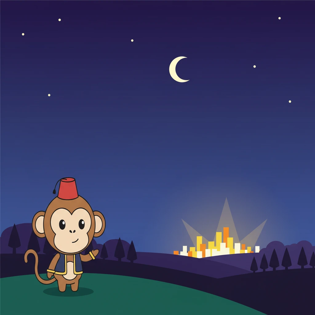 في أحد الأيام، رأى فلفل وهجًا ساطعًا على الأفق البعيد، يختلف عن ضوء القمر أو النجوم. كانت أضواء المدينة تلوح في الأفق، تدعوه لاكتشاف أسرارها. قرر فلفل بقلب مليء بالفضول أن يترك الغابة وينطلق نحو هذا الضوء المبهر.