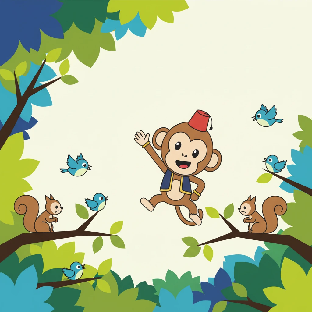 ودع فلفل أصدقاءه من الطيور والسناجب، الذين كانوا يرفرفون ويصدرون أصواتًا حزينة لرحيله. لوح لهم وهو يقفز من شجرة إلى أخرى، وقلبه ينبض بالحماس والمغامرة. بدأت رحلته الطويلة نحو المجهول.