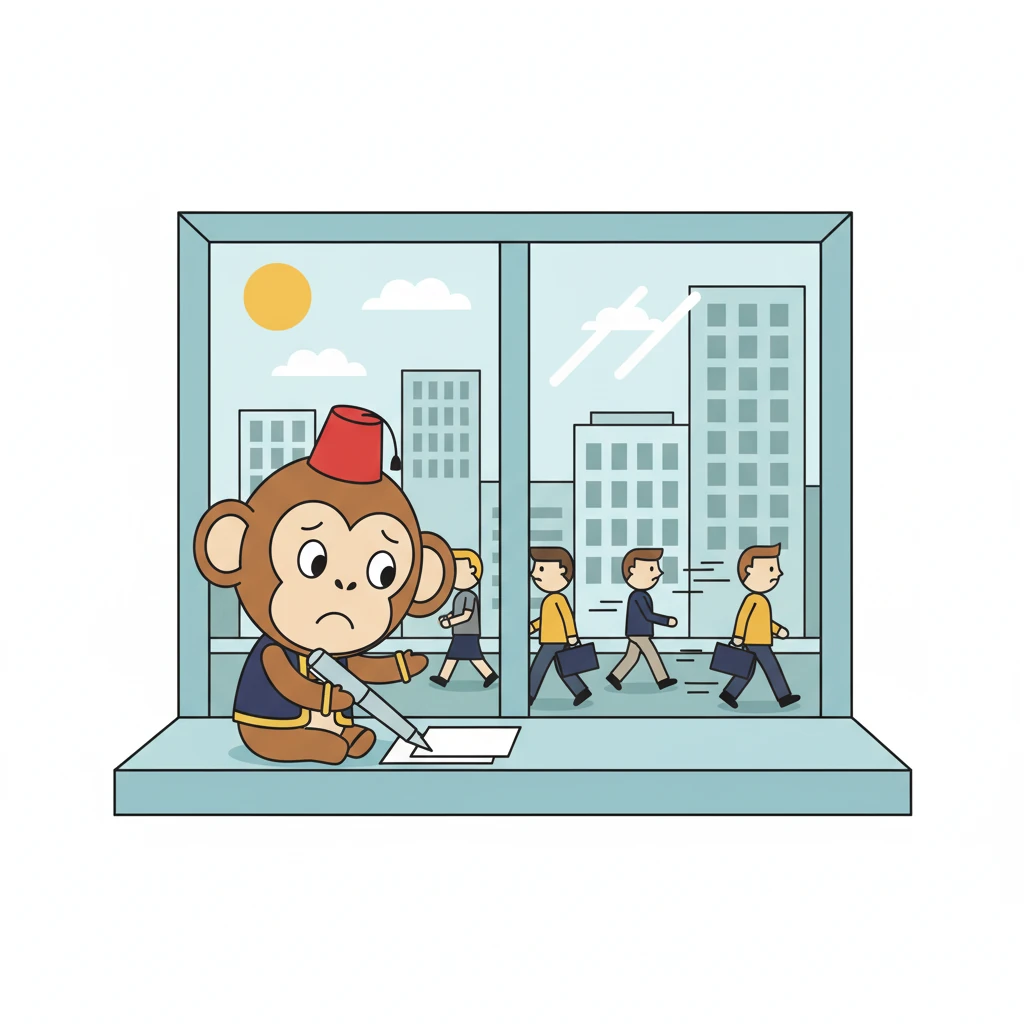 حاول فلفل أن يجد السعادة بتقليد سكان المدينة. ارتدى قبعة صغيرة وجلس أمام نافذة مكتب، محاولًا التظاهر بالعمل. كان يشعر بالارتباك وسط كل هذه الأنشطة السريعة والوجوه الجادة التي تمر من حوله.