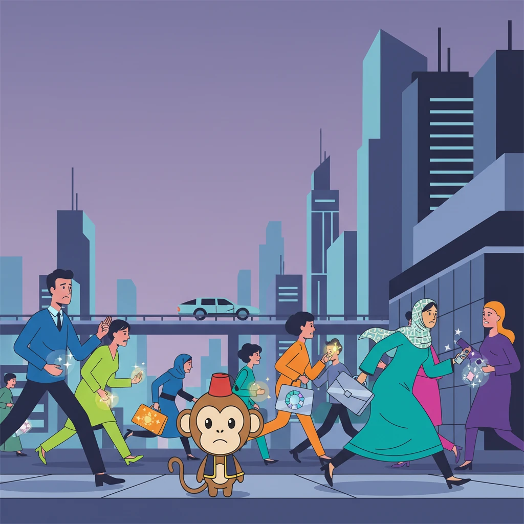 راقب فلفل الناس وهم يهرعون في الشوارع، يبدون مشغولين ومتوترين، حتى مع كل الأشياء اللامعة التي يمتلكونها. شعر فلفل ببعض الوحدة في هذا المكان الكبير المليء بالغرباء. لم تكن السعادة كما تخيلها.