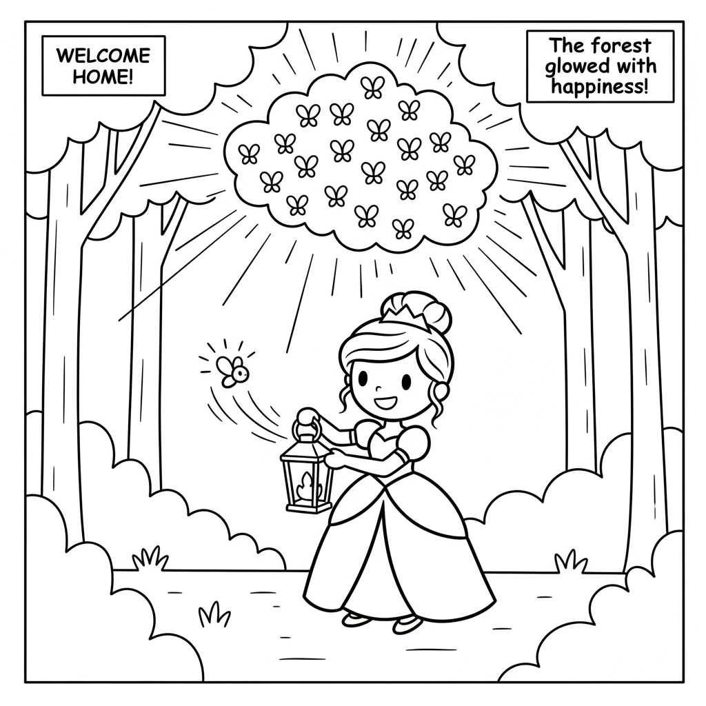 Lyra opens the lantern, and her little firefly friend zips out with a burst of light. It joins its family, its own light shining brightly with pure ha