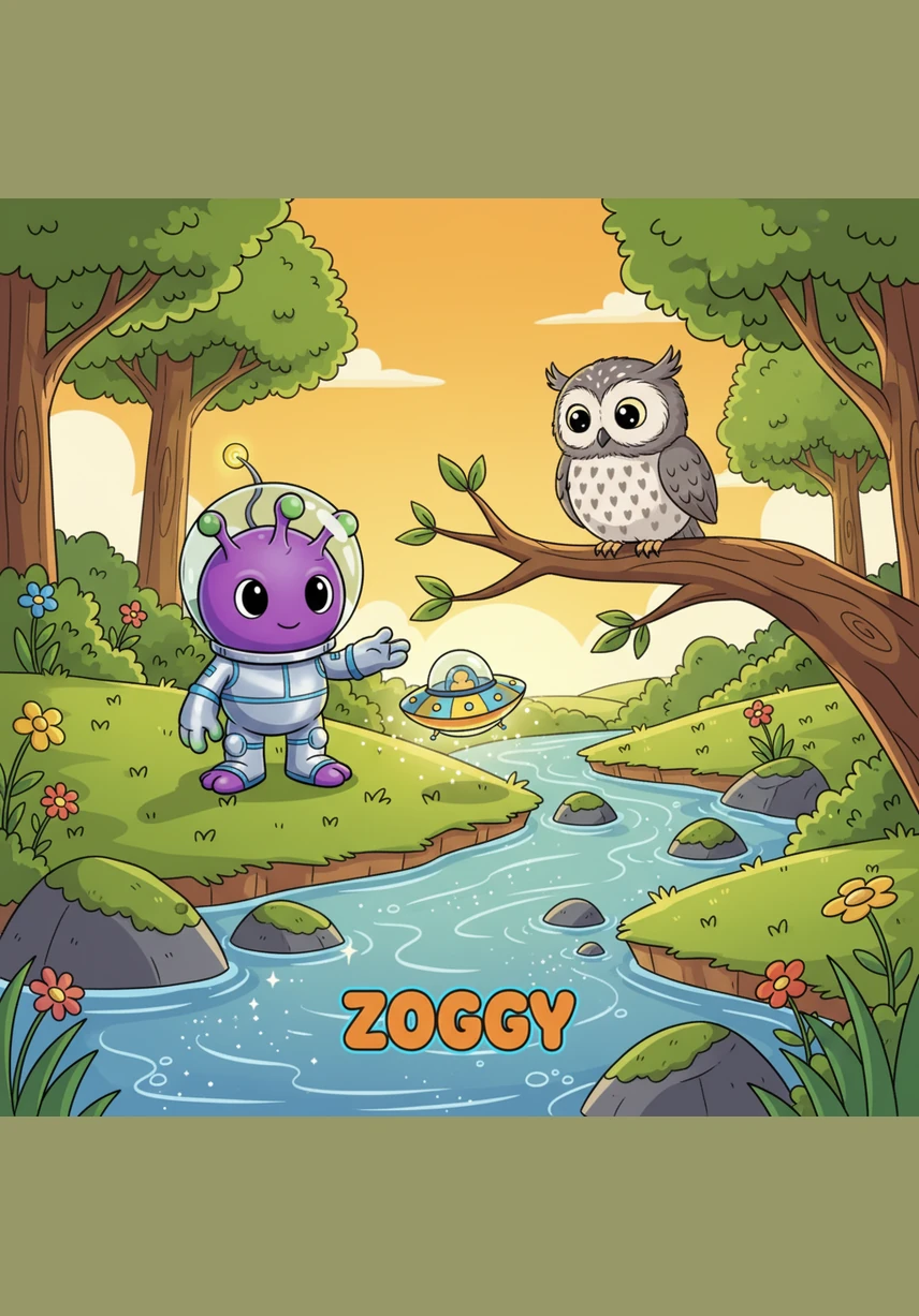 Near a bubbling brook, Zoggy encountered a group of children playing a game of tag. At first, they froze in surprise, but Zoggy tilted his head and let out a friendly, melodic whistle. Soon, the children were giggling and beckoning him to join their circle, realizing he was just as curious as they were.