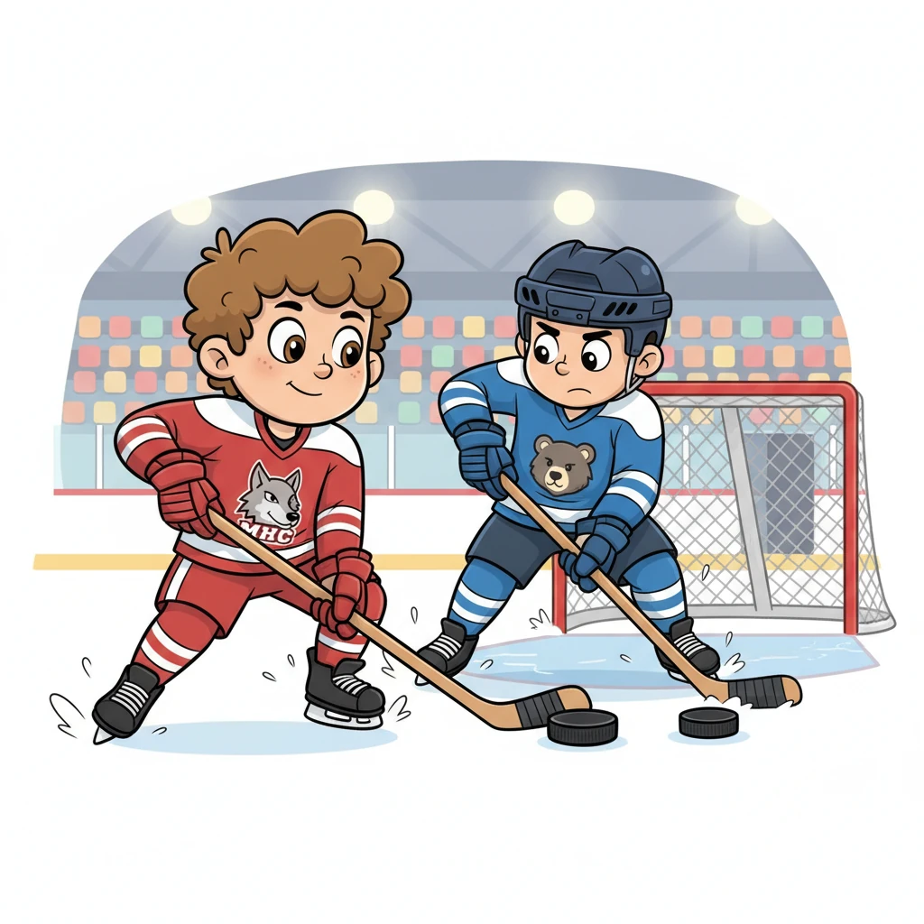 Pucken dansar över isen, från en klubba till en annan. En motståndare försöker ta den, men Casper är snabb och skyddar pucken skickligt. Han ser en liten öppning framför målet.