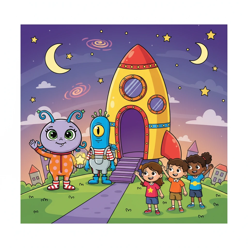 Chegou a hora de Lili e Toto voltarem para Zilum. Eles se despediram das crianças, felizes por terem feito novos amigos e ensinado algo importante. A nave Pisca-Pisca estava pronta para decolar.