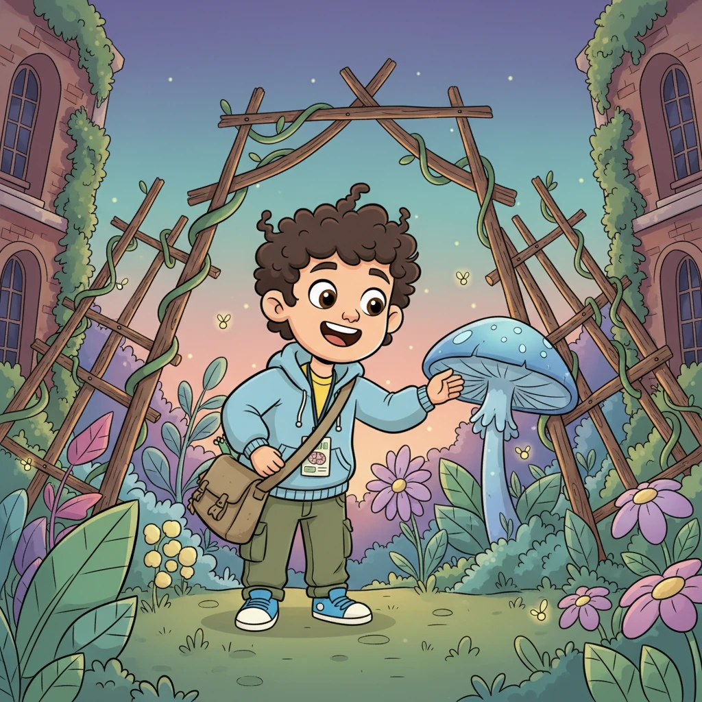 One evening, after a particularly long day of comparing himself to articulate classmates, Evan drifts into a vivid dream. He finds himself behind the university clinic building, discovering a secret, wild garden. It's unlike any garden he's ever seen, filled with a delightful jumble of half-grown plants and crooked wooden trellises.