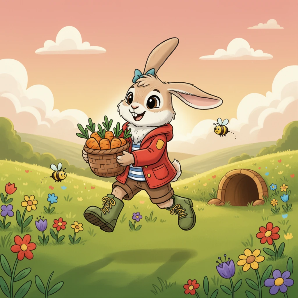 Barnaby cheered, a triumphant grin spreading across his face. He hopped back to his burrow, his carrot basket still full, feeling incredibly proud. He had faced the big bad wolf and won, proving that courage and cleverness were his greatest strengths.