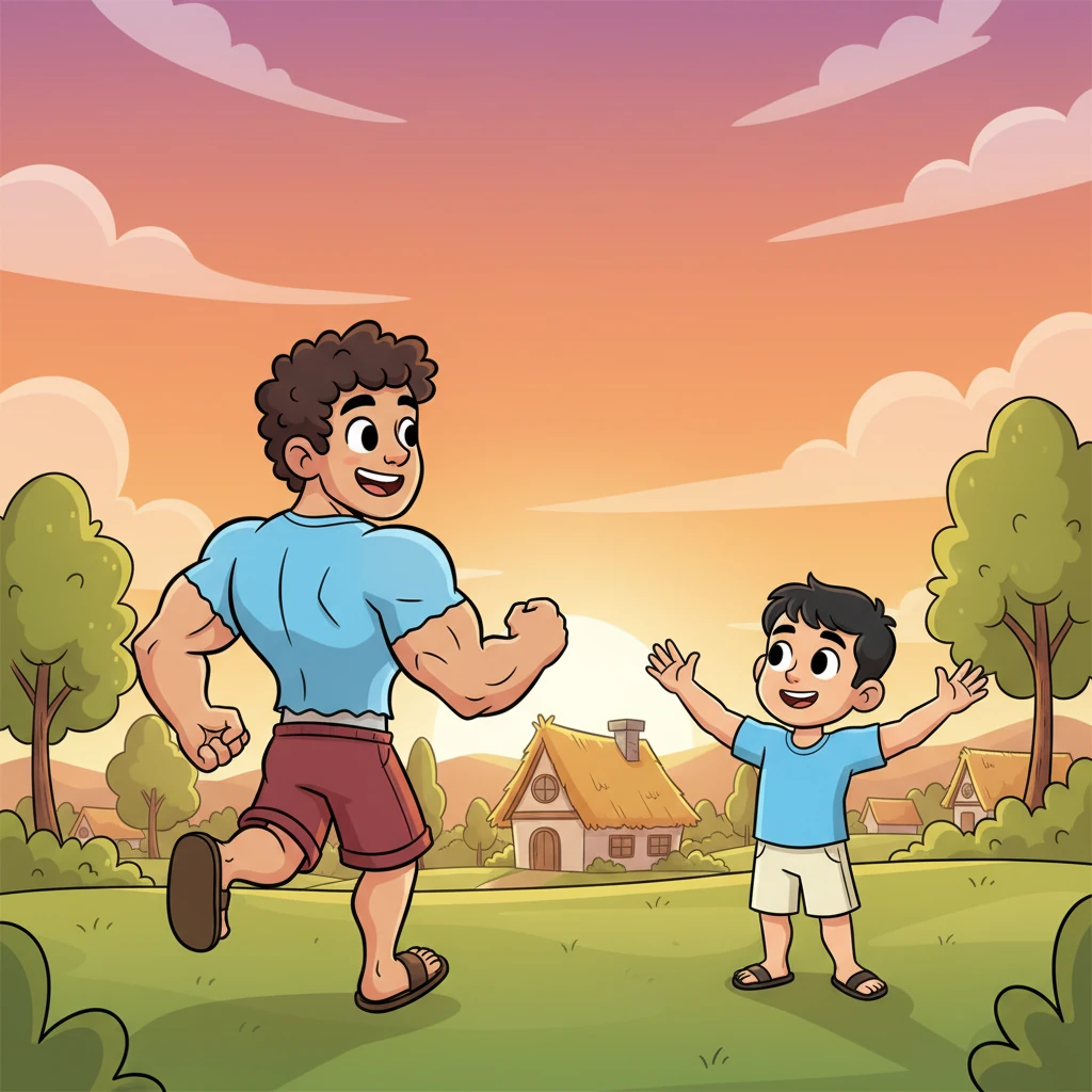 Mientras el sol se pone sobre la aldea, tiñendo el cielo de naranjas y rosas, Budi y Rocco se despiden, prometiendo más 'torturas' divertidas al día siguiente. Budi corre a casa, sabiendo que la verdadera fuerza viene de ser uno mismo y de tener amigos increíbles.