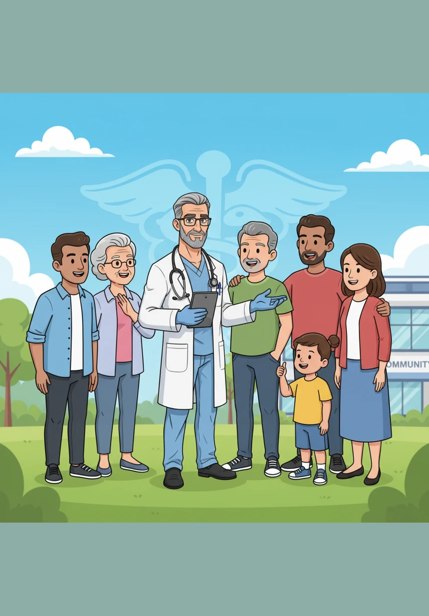 Dr. Ray stands confidently with a group of people under a bright, clear sky. By following these safety steps and staying informed, everyone can feel prepared, stay healthy, and look after one another with care.