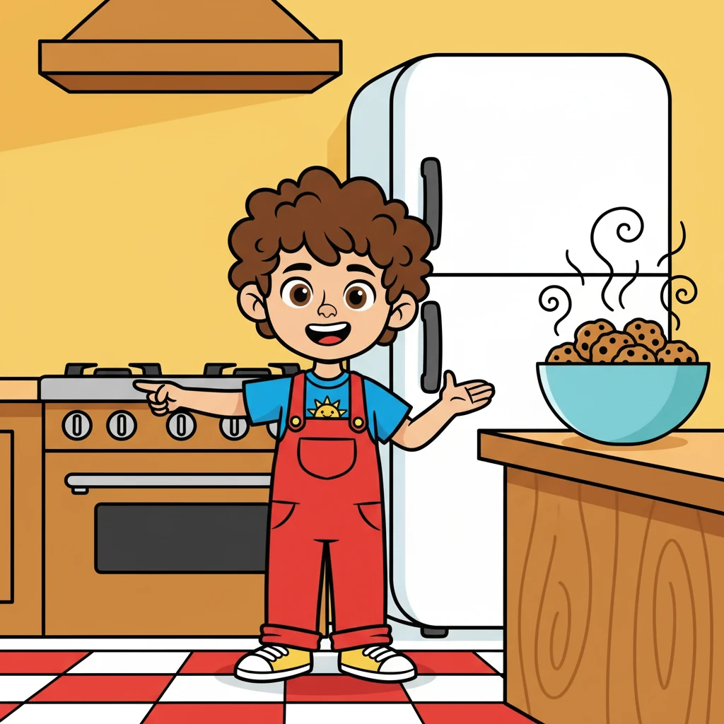 Leo then showed off the kitchen, where a delicious smell of cookies filled the air. He pointed to the stove, the refrigerator, and the counters. "My mom cooks the best food here!" Leo giggled.