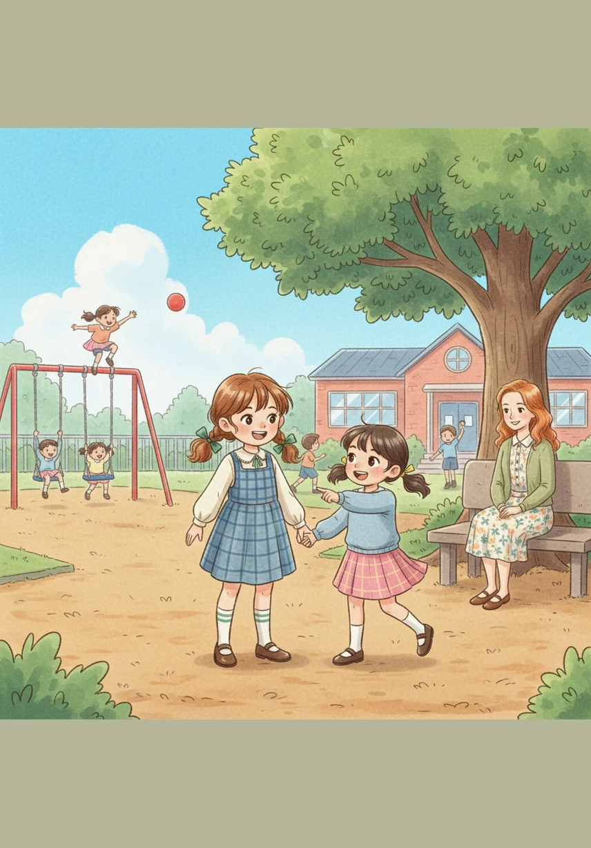 At recess, the playground was a whirlwind of activity and fun. Lily and her new friends took turns on the bright blue slide and soared high on the swings. The butterflies in her tummy had completely disappeared, replaced by the thrill of play.