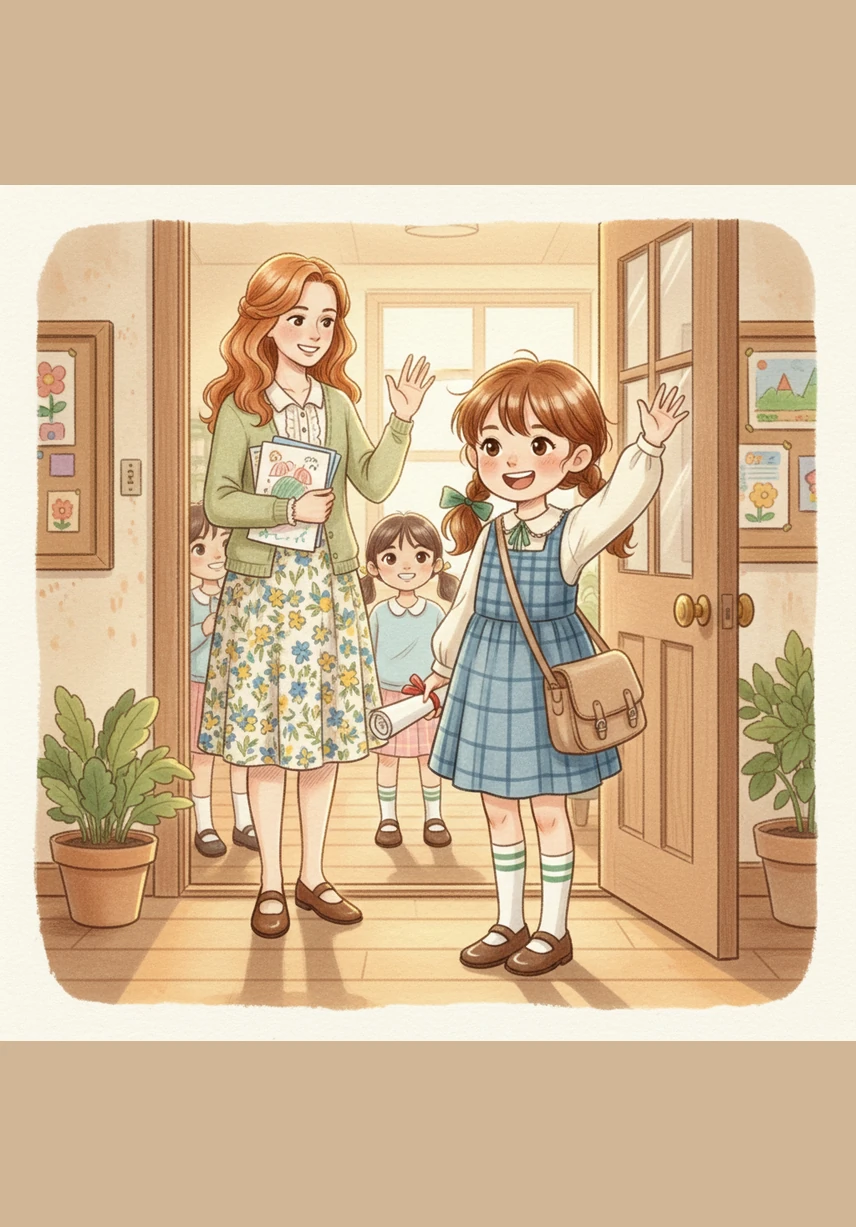 When the final bell rang, Lily ran to her parents with a heart full of stories. She told them all about Ms. Honey, the green paint, and her new best friend Maya. As they walked home, Lily realized that school wasn't just a building; it was the start of a wonderful adventure.