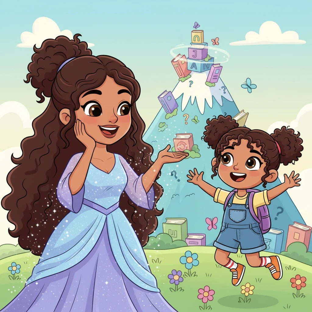 Suddenly, a cheerful, sparkly teacher named Ms. Layla appeared with a warm smile. She noticed Maryam's struggle and winked, ready to turn the grammar mountain into a playful hill.