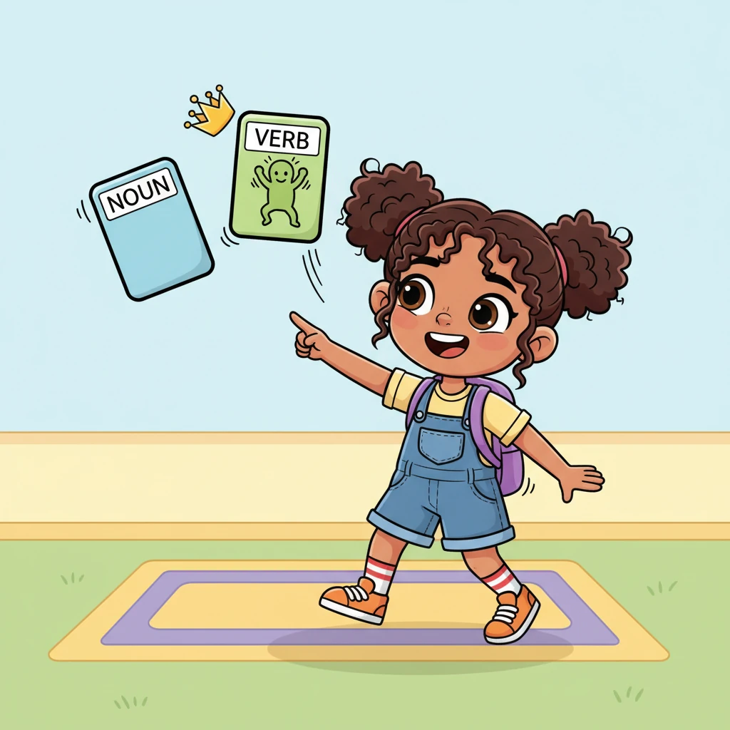 They started with simple concepts, like identifying nouns and verbs, using big, friendly flashcards. Maryam giggled as a 'noun' card wore a tiny crown and a 'verb' card did a little jump.